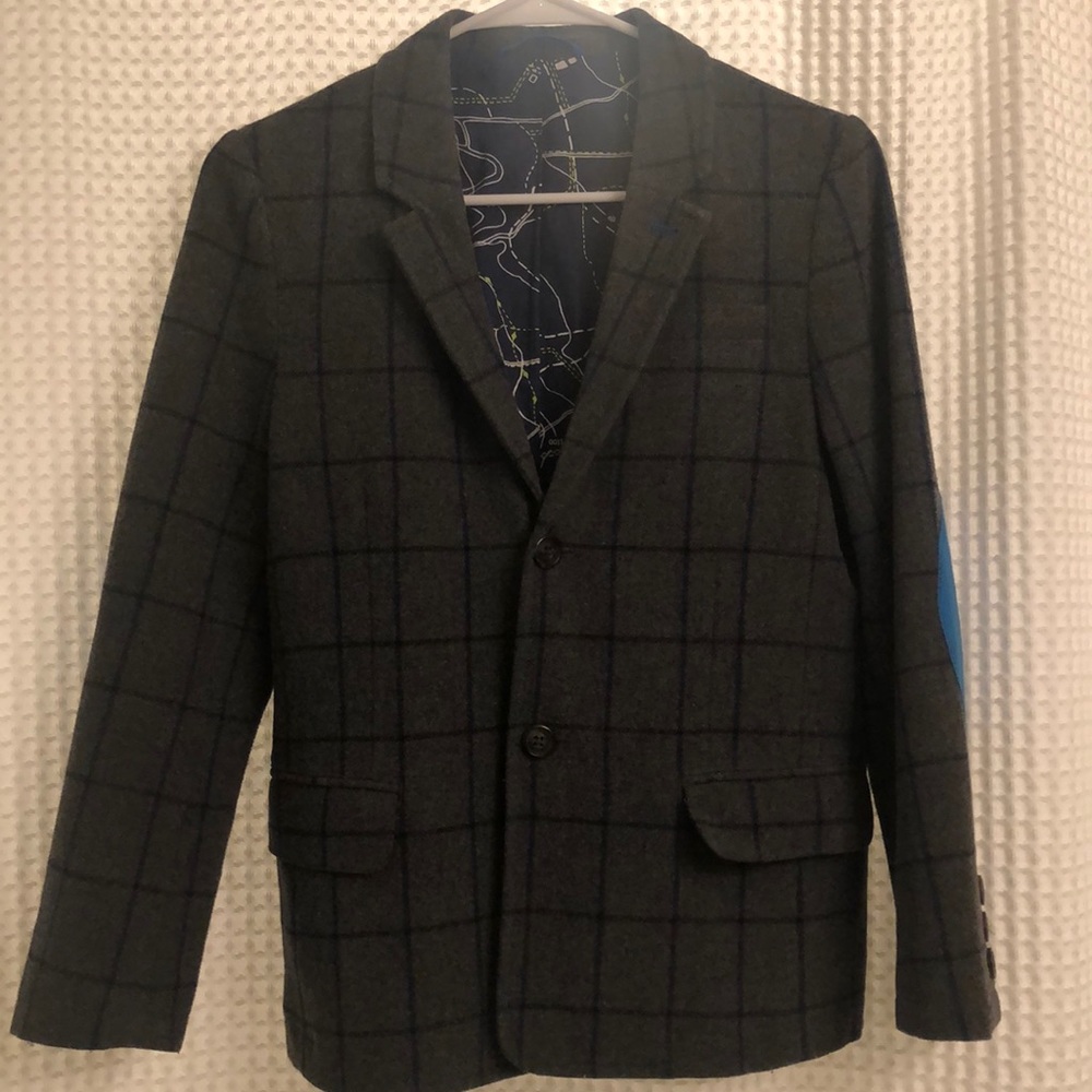 Mini Boden Boys Wool Plaid Blazer sz 11-12
